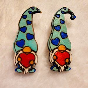 Wooden Gnome Earrings Hand Painted
